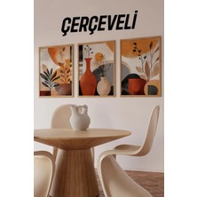 KutuTR 🌿 Turuncu Vazolarda Bitkiler Temalı 3’lü Çerçeveli Tablo Seti CRV1061
