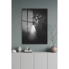 KutuTR Modern Siyah-Beyaz Vazoda Çiçek Temperli Cam Tablo 2d Uv Baskı - YCT466