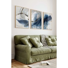 KutuTR 🎨 Lacivert ve Altın Tonlarında Modern Soyut 3’lü Çerçeveli Tablo Seti | Uv Baskılı CRV1056