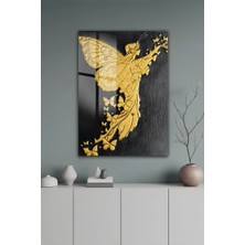 KutuTR Altın Melek ve Kelebek Figürlü Modern Temperli Cam Tablo 2d Uv Baskı - YCT639