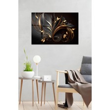 KutuTR Siyah Zemin Üzerinde Modern Soyut Yaprak Desenli Temperli Cam Tablo 50X70 cm 2d Uv Baskı - YCT049