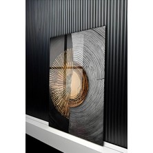 KutuTR Siyah ve Gold Detaylı Modern Soyut Ağaç Halkası Temperli Cam Tablo 50X70 cm 2d Uv Baskı - YCT222