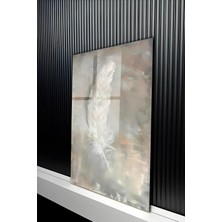 KutuTR Eskitme Zemin Üzeri Beyaz Kuş Tüyü Temalı Temperli Cam Tablo 50X70 cm 2d Uv Baskı - YCT213