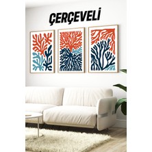 KutuTR 3’lü Mdf Tablo Seti – Turuncu Lacivert Tonlarda Mercan Formları – 2d Uv Baskı Duvar Dekoru CRV1249