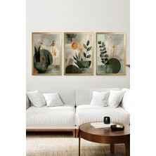 KutuTR Gold Renk Ahşap Çerçeveli Minimal Bitki Temalı 2duv Baskı 3’lü Mdf Tablo-Gold CRV1032