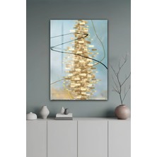 KutuTR Mavi Zeminli Gold Dokulu Soyut Çizgi Desenli Temperli Cam Tablo 50X70 cm 2d Uv Baskı - YCT561