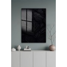 KutuTR Modern Koyu Lacivert Yaprak Tasarımlı Temperli Cam Tablo 2d Uv Baskı - YCT448