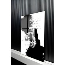 KutuTR Siyah-Beyaz Soyut Fırça Darbesi ve Leke Temalı Temperli Cam Tablo 50X70 cm 2d Uv Baskı - YCT194