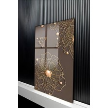 KutuTR Altın Varaklı Modern Çiçek ve Kelebek Temalı Temperli Cam Tablo 50X70 cm 2d Uv Baskı - YCT251