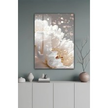 KutuTR Modern Işıltılı Gold Detaylı Beyaz Şakayık Çiçeği Temperli Cam Tablo 2d Uv Baskı - YCT360