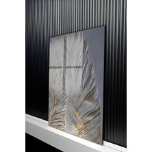 KutuTR Inci Beyazı ve Altın Detaylı Tüy Desenli Temperli Cam Tablo 50X70 cm 2d Uv Baskı - YCT164