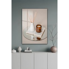 KutuTR Minimalist Naturel Dekoratif Mum ve Kitap Temalı Temperli Cam Tablo 2d Uv Baskı - YCT316