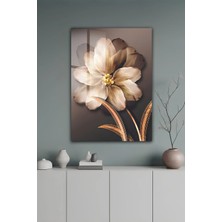 KutuTR Altın Varak Detaylı Şık Çiçek Tasarımlı Temperli Cam Tablo 50X70 cm 2d Uv Baskı - YCT126