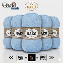 Nako Calico- 5028 Mavi- 5'li Paket - 100GR/240M - El Örgü Ipi - Amigurimi-Hırka- Kazak- Şal-Bebek Ipi
