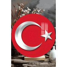 KutuTR 3D Görünümlü 2d Uv Baskı Temperli Cam Tablo – Krom Efektli Ay Yıldız Türk Bayrağı – 33X33 cm -CDS171