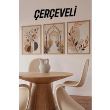KutuTR 🌿 Bej ve Tarçın Tonlarında Mimari ve Doğa Temalı 3’lü Çerçeveli Tablo Seti CRV1064