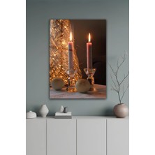 KutuTR Yanan Iki Mum Temalı Temperli Cam Tablo 50X70 cm 2d Uv Baskı - YCT103