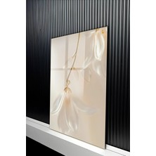 KutuTR Modern Minimalist Beyaz Çiçek Dalı Temalı Temperli Cam Tablo 50X70 cm 2d Uv Baskı - YCT229