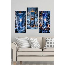 KutuTR 3D Görünümlü 2d Uv Baskı Temperli Cam Tablo Set – Kış Manzaralı Mum Kompozisyonu – 30X60 Cm- DCS055