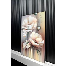 KutuTR Gold Işıltılı Pastel Tonlarda Çiçek Desenli Temperli Cam Tablo 50X70 cm 2d Uv Baskı - YCT234