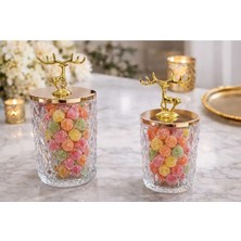 Raşha Collection Geğik Desen Gold Kapaklı Kristal Cam Şekerlik