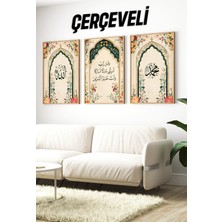 KutuTR 🌙 Allah - Ayet - Muhammed Çiçekli 3’lü Çerçeveli Tablo Seti 🌺✨ CRV1203