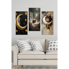 KutuTR 3D Görünümlü Temperli Cam Tablo Seti – Hilal & Kâbe Temalı 30X60 cm Uv Baskı- DCS006