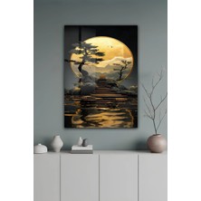 KutuTR Gold Ay ve Merdivenli Manzara Tasarımı Temperli Cam Tablo 50X70 cm 2d Uv Baskı - YCT055