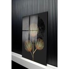 KutuTR Altın Işıltılı Minimalist Çiçek Desenli Temperli Cam Tablo 50X70 cm 2d Uv Baskı - YCT178