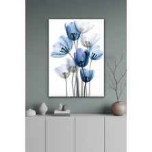 KutuTR Mavi Beyaz Çiçek Desenli Temperli Cam Tablo 50X70 cm 2d Uv Baskı - YCT091