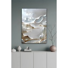 KutuTR Modern Beyaz ve Altın Detaylı Soyut Doğa Manzaralı Temperli Cam Tablo 50X70 cm 2d Uv Baskı - YCT140