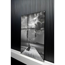 KutuTR Siyah Beyaz Iskele ve Yalnız Ağaç Manzaralı Temperli Cam Tablo 50X70 cm 2d Uv Baskı - YCT170