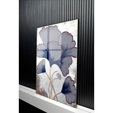 KutuTR Gümüş Işıltılı Mavi Ginkgo Yaprağı Desenli Temperli Cam Tablo 50X70 cm 2d Uv Baskı - YCT165