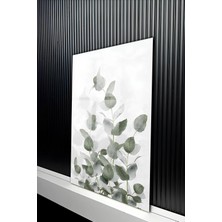 KutuTR Soft Beyaz Zemin Üzeri Okaliptüs Yaprağı Desenli Temperli Cam Tablo 50X70 cm 2d Uv Baskı - YCT232