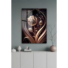 KutuTR Altın Çizgili Lale Motifli Lüks Modern Temperli Cam Tablo 2d Uv Baskı - YCT672