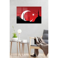 KutuTR Ay Yıldız ve Camii Silüeti Temalıtemperli Cam Tablo 50X70 cm 2d Uv Baskı - YCT047