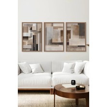 KutuTR Kahverengi Ahşap Çerçeveli 2duv Baskı 3’lü Mdf Tablo–modern Geometrik Soyut Mimari-Kahve CRV1242