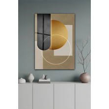 KutuTR Geometrik Altın Daire ve Antrasit Temperli Cam Tablo 50X70 cm 2d Uv Baskı - YCT109