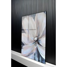 KutuTR Beyaz ve Krem Tonlarında Soyut Çiçek Temalı Temperli Cam Tablo 50X70 cm 2d Uv Baskı - YCT195