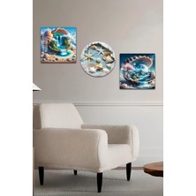 KutuTR 3D Görünümlü 2duv Baskı Temperli Cam Tablo Set–deniz Kabukları ve Fantastik Şelale 33X33CM- KYK002