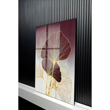 KutuTR Mürdüm ve Beyaz Geçişli Ginkgo Biloba Yaprağı Temperli Cam Tablo 50X70 cm 2d Uv Baskı - YCT200