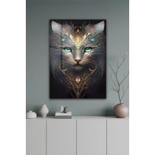KutuTR Turkuaz Gözlü Mistik Kedi Temalı Temperli Cam Tablo 50X70 cm 2d Uv Baskı - YCT059