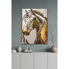 KutuTR Altın Varak Detaylı Estetik At Portresi Temalı Temperli Cam Tablo 50X70 cm 2d Uv Baskı - YCT136