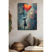KutuTR Kırmızı Kalp Balonlu Kız Temalı Temperli Cam Tablo 50X70 cm 2d Uv Baskı - YCT090