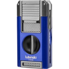 Lubinski Premium Çift Torch Puro Çakmağı Dahili V-Cut Kesici - Delici - Iğne- Sehpa Mavi