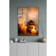 KutuTR Mum ve Zen Taşları Temalı Huzurlu Temperli Cam Tablo 2d Uv Baskı - YCT664