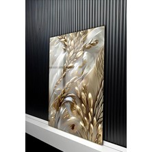 KutuTR Modern Altın Sarısı Başak Desenli Temperli Cam Tablo 50X70 cm 2d Uv Baskı - YCT114