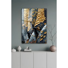 KutuTR Altın Detaylı Soyut Yelkenli ve Dalga Temalı Temperli Cam Tablo 50X70 cm 2d Uv Baskı - YCT135
