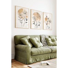 KutuTR Ahşap Çerçeveli 2d Uv Baskı 3'lü Tablo Set–minimalist Çizgi Sanatı Çiçek Illüstrasyon- CRV1348