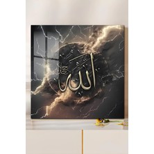 KutuTR 3D Görünümlü 2d Uv Baskı Temperli Cam Tablo – Fırtına ve Altın Hat Sanatı – 33X33 CM-CTK158